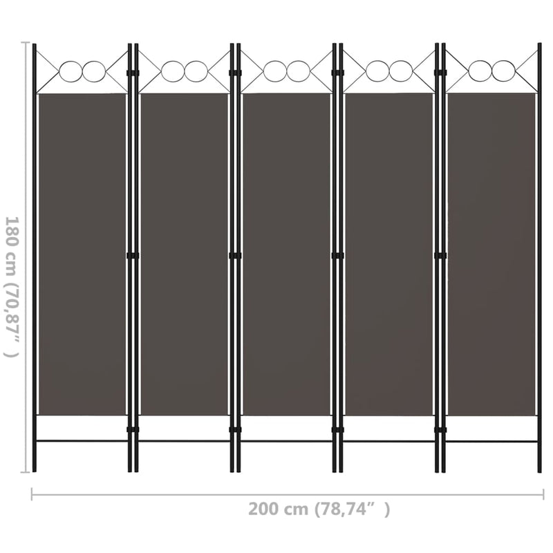 vidaXL antracitszürke 5 paneles paraván 200 x 180 cm