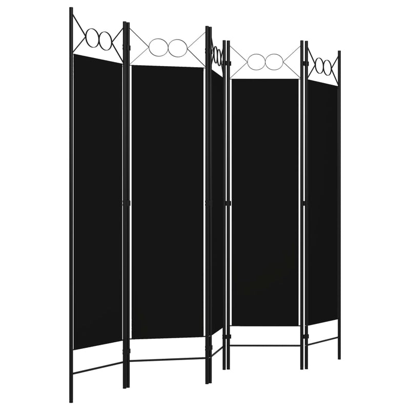 vidaXL fekete 5 paneles paraván 200 x 180 cm