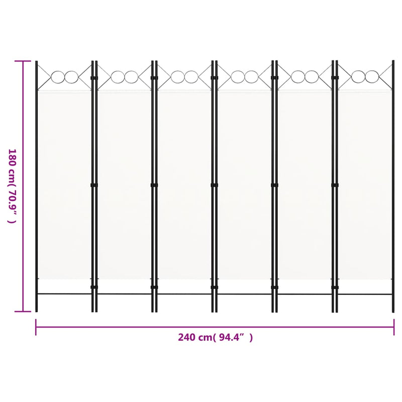 vidaXL fehér 6-paneles paraván 240 x 180 cm