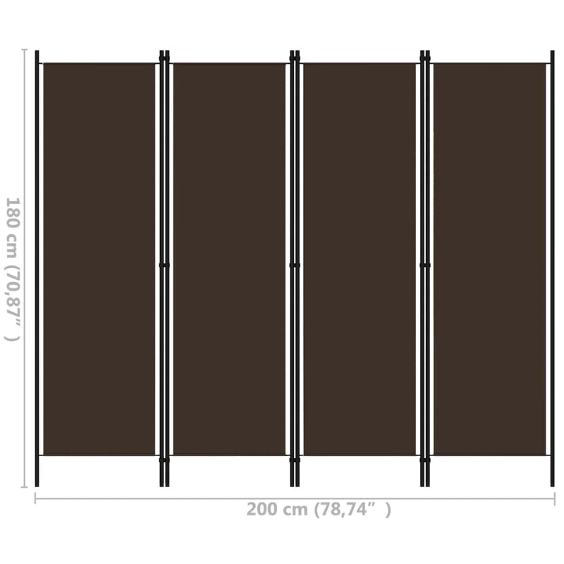 vidaXL barna 4 paneles paraván 200 x 180 cm