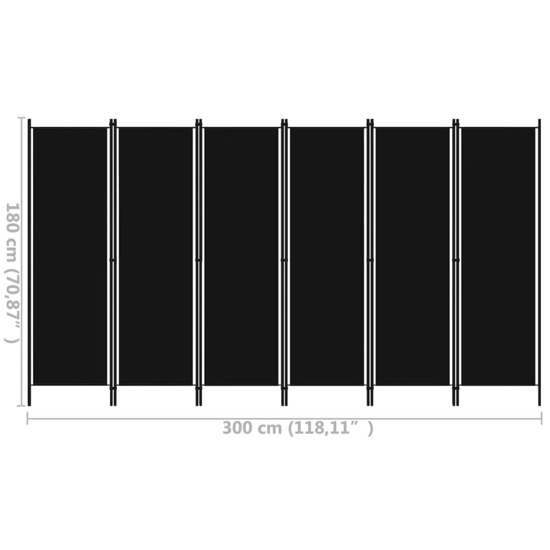 vidaXL fekete 6 paneles paraván 300 x 180 cm
