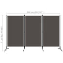 vidaXL antracitszürke 3 paneles paraván 260 x 180 cm