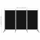 vidaXL fekete 3 paneles paraván 260 x 180 cm