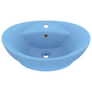 vidaXL ovális matt világoskék kerámia mosdó túlfolyóval 58,5 x 39 cm