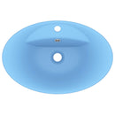 vidaXL ovális matt világoskék kerámia mosdó túlfolyóval 58,5 x 39 cm