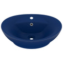 vidaXL ovális matt sötétkék kerámia mosdó túlfolyóval 58,5 x 39 cm