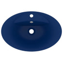 vidaXL ovális matt sötétkék kerámia mosdó túlfolyóval 58,5 x 39 cm