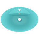 vidaXL ovális matt világoszöld kerámia mosdó túlfolyóval 58,5 x 39 cm