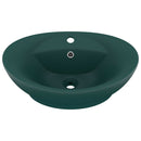 vidaXL ovális matt sötétzöld kerámia mosdó túlfolyóval 58,5 x 39 cm