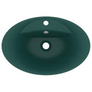 vidaXL ovális matt sötétzöld kerámia mosdó túlfolyóval 58,5 x 39 cm