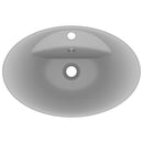 vidaXL ovális matt világosszürke kerámia mosdó túlfolyóval 58,5 x 39 cm