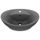 vidaXL ovális matt sötétszürke kerámia mosdó túlfolyóval 58,5 x 39 cm