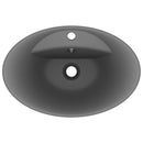vidaXL ovális matt sötétszürke kerámia mosdó túlfolyóval 58,5 x 39 cm