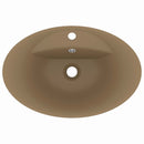 vidaXL ovális matt krémszínű kerámia mosdókagyló túlfolyóval 58,5x39cm