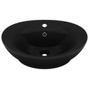 vidaXL ovális matt fekete kerámia mosdókagyló túlfolyóval 58,5 x 39 cm