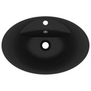 vidaXL ovális matt fekete kerámia mosdókagyló túlfolyóval 58,5 x 39 cm