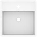 vidaXL négyszög alakú matt fehér kerámia mosdókagyló túlfolyóval 41 x 41 cm