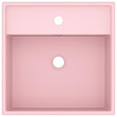 vidaXL négyszög alakú matt rózsaszín kerámia mosdókagyló túlfolyóval 41 x 41 cm