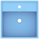 vidaXL négyszög alakú matt világoskék kerámia mosdókagyló túlfolyóval 41 x 41 cm