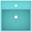 vidaXL négyszög alakú matt világoszöld kerámia mosdókagyló túlfolyóval 41 x 41 cm