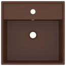 vidaXL négyszög alakú matt sötétbarna kerámia mosdókagyló túlfolyóval 41 x 41 cm