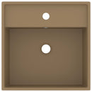 vidaXL négyszög alakú matt krémszínű kerámia mosdókagyló túlfolyóval 41 x 41 cm