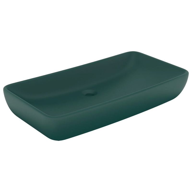 vidaXL négyszögletes matt sötétzöld kerámia luxus mosdókagyló 71 x 38 cm
