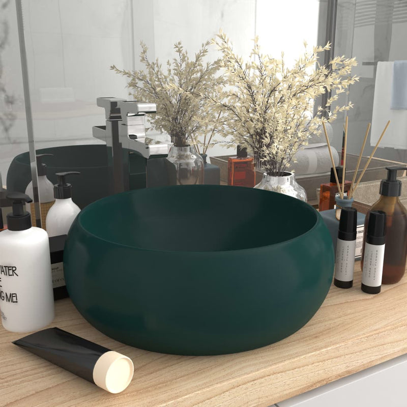 vidaXL kerek matt sötétzöld kerámia luxus mosdókagyló 40 x 15 cm