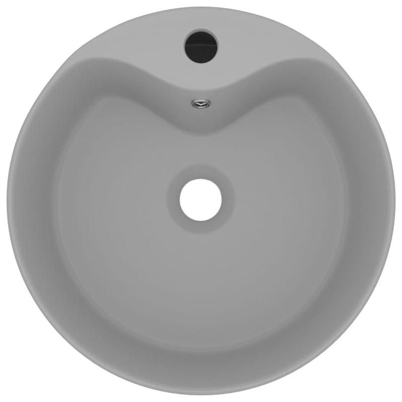 vidaXL matt világosszürke luxus kerámia mosdókagyló túlfolyóval 36x13 cm