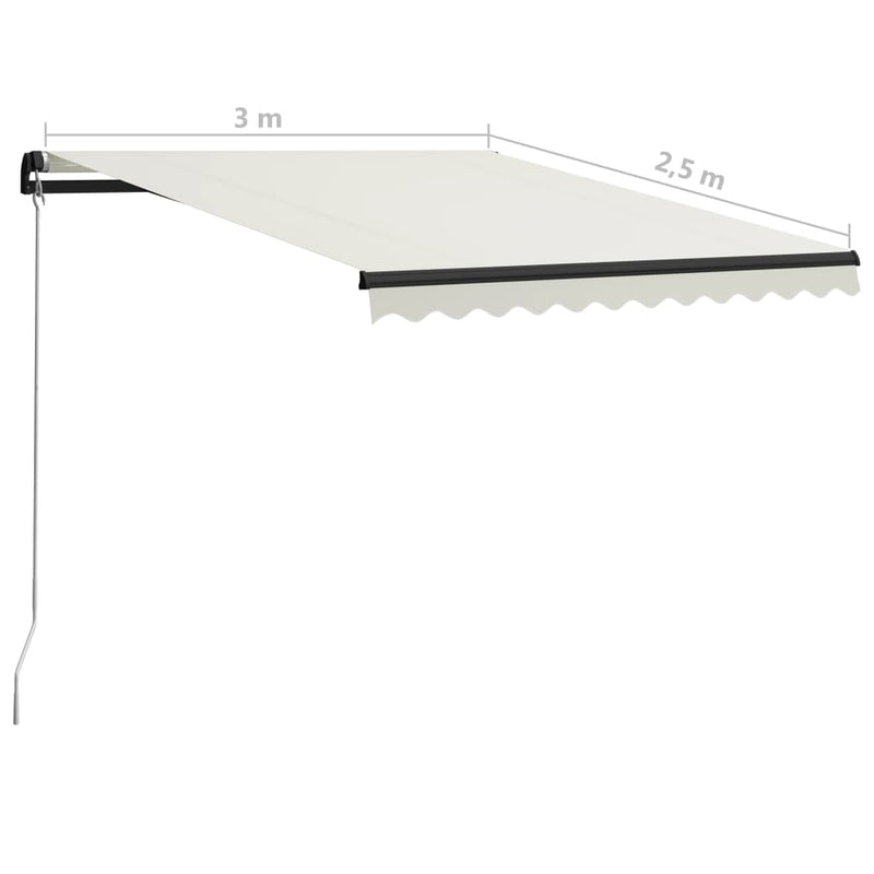 vidaXL krémszínű kézzel kihúzható LED-es napellenző 300 x 250 cm