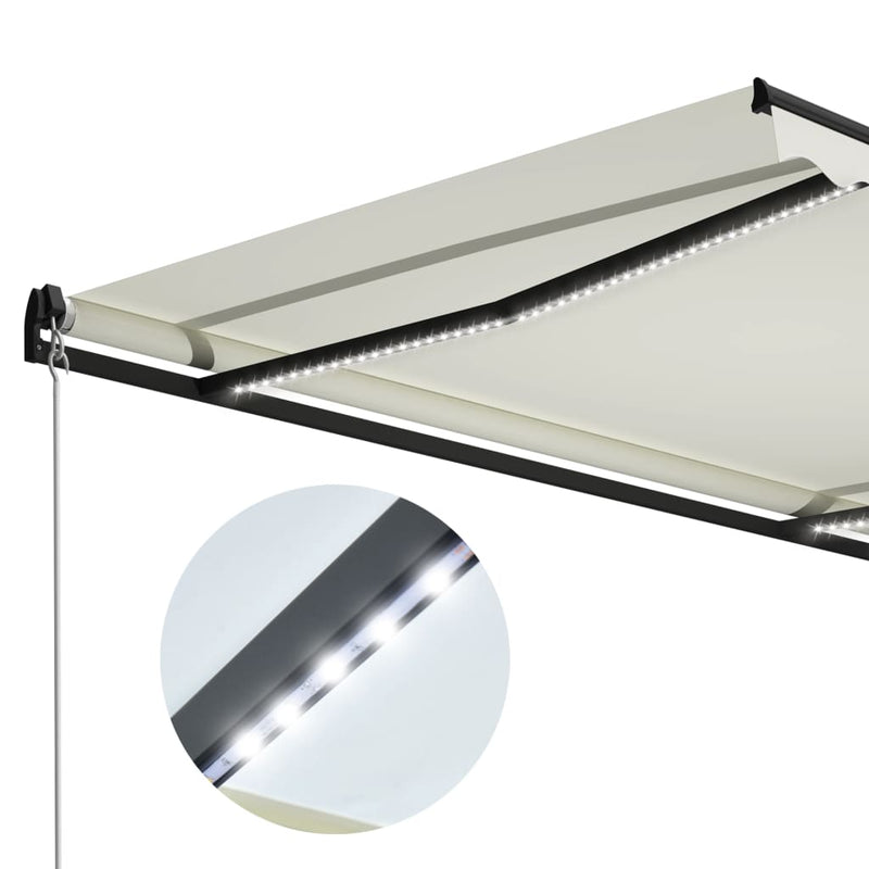 vidaXL krémszínű kézzel kihúzható LED-es napellenző 300 x 250 cm