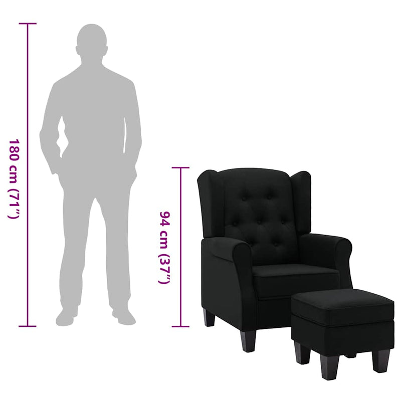 vidaXL fekete szövet fotel lábzsámollyal