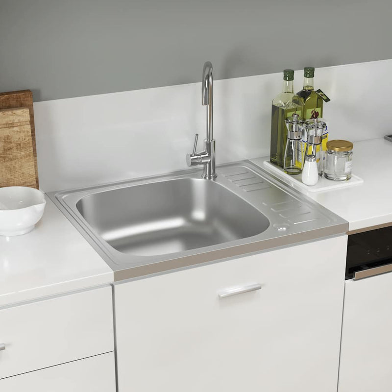 vidaXL ezüst rozsdamentes acél lefolyós konyhamosogató 600x500x155 mm