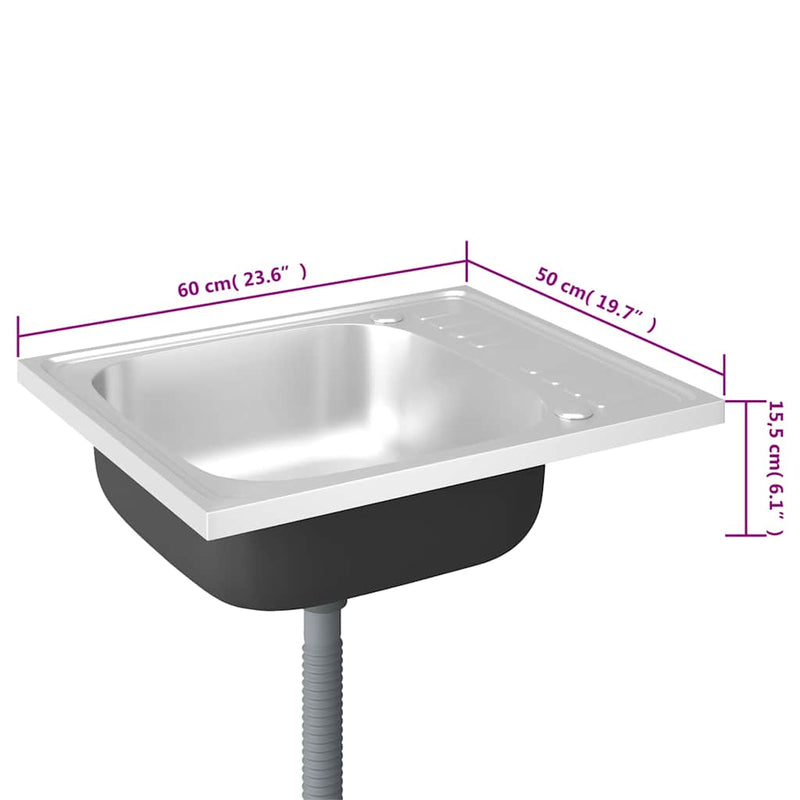 vidaXL ezüst rozsdamentes acél lefolyós konyhamosogató 600x500x155 mm
