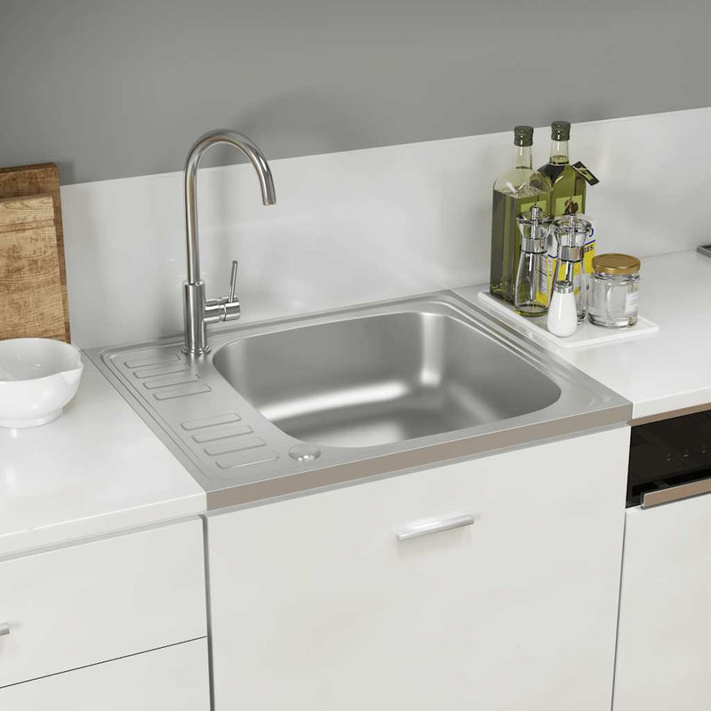 vidaXL ezüst rozsdamentes acél lefolyós konyhamosogató 600x500x155 mm