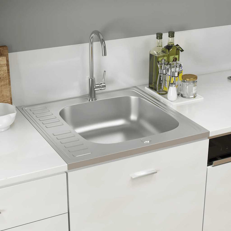 vidaXL ezüst rozsdamentes acél lefolyós konyhamosogató 600x600x155 mm