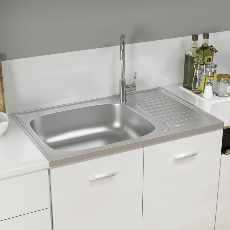 vidaXL ezüst rozsdamentes acél lefolyós konyhamosogató 800x500x155 mm