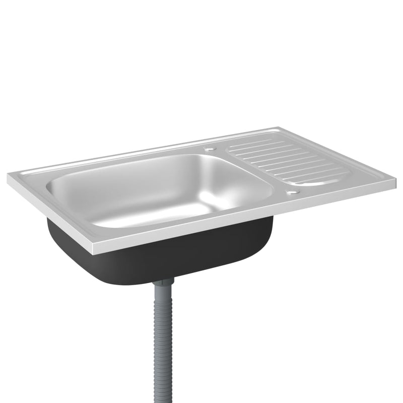 vidaXL ezüst rozsdamentes acél lefolyós konyhamosogató 800x500x155 mm