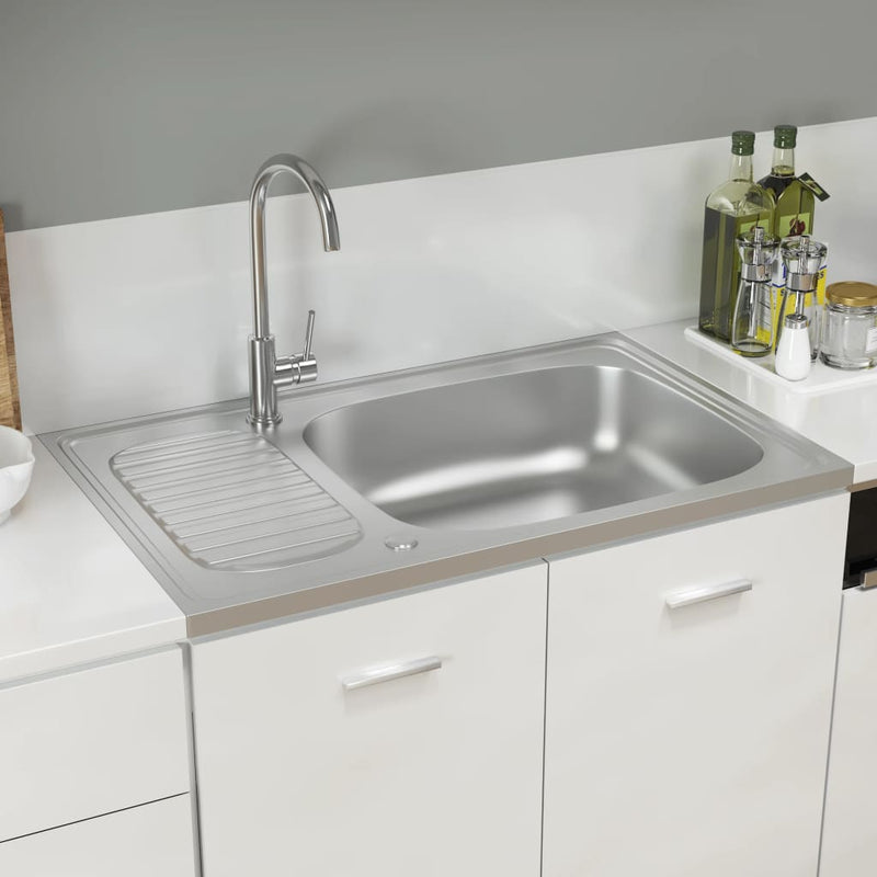 vidaXL ezüst rozsdamentes acél lefolyós konyhamosogató 800x500x155 mm