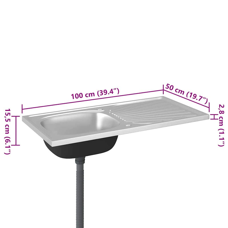 vidaXL ezüst rozsdamentes acél lefolyós konyhamosogató 1000x500x155 mm