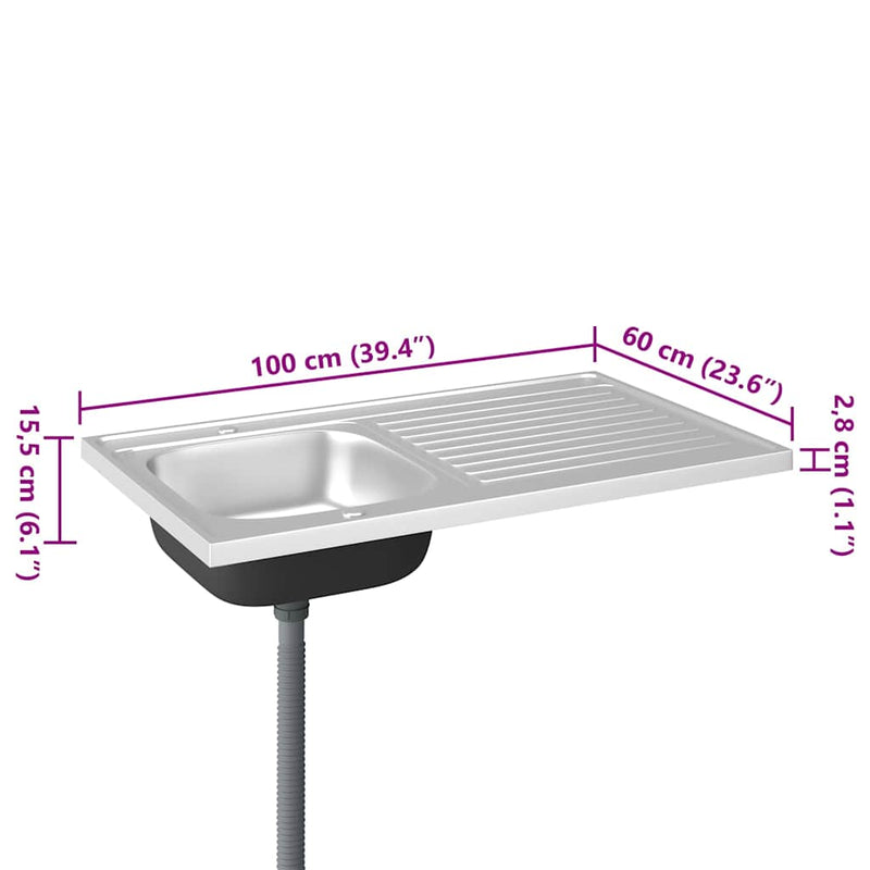 vidaXL ezüst rozsdamentes acél lefolyós konyhamosogató 1000x600x155 mm