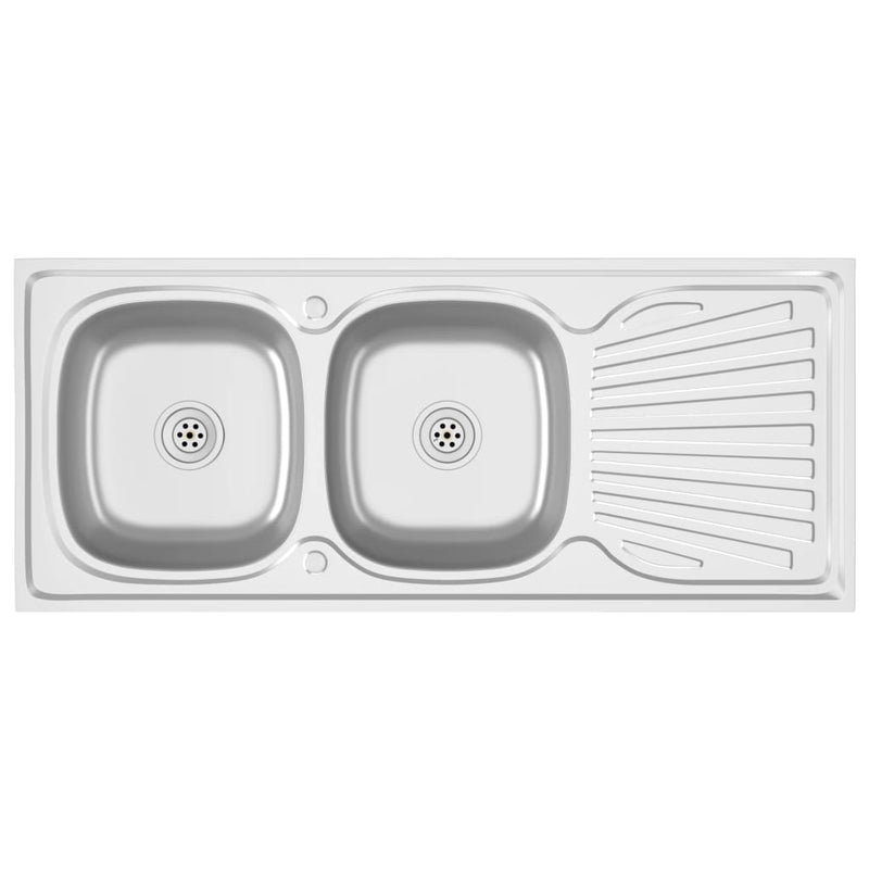 vidaXL ezüst rozsdamentes acél dupla konyhamosogató 1200x500x155 mm