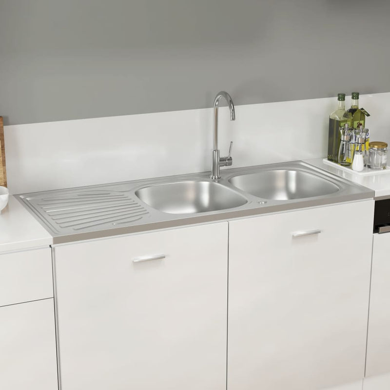 vidaXL ezüst rozsdamentes acél dupla konyhamosogató 1200x500x155 mm