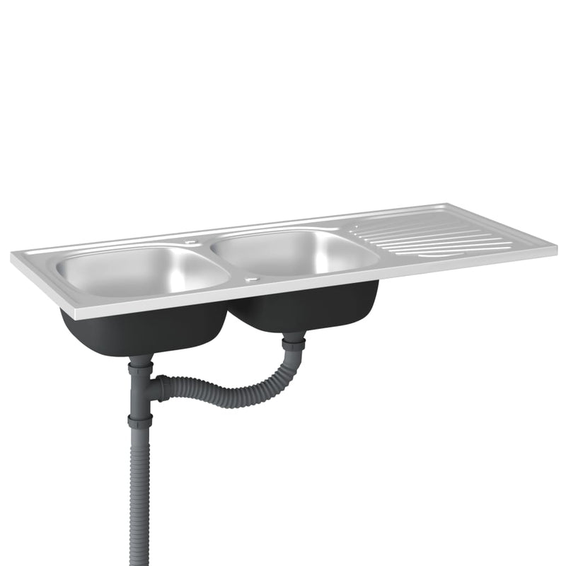 vidaXL ezüst rozsdamentes acél dupla konyhamosogató 1200x500x155 mm