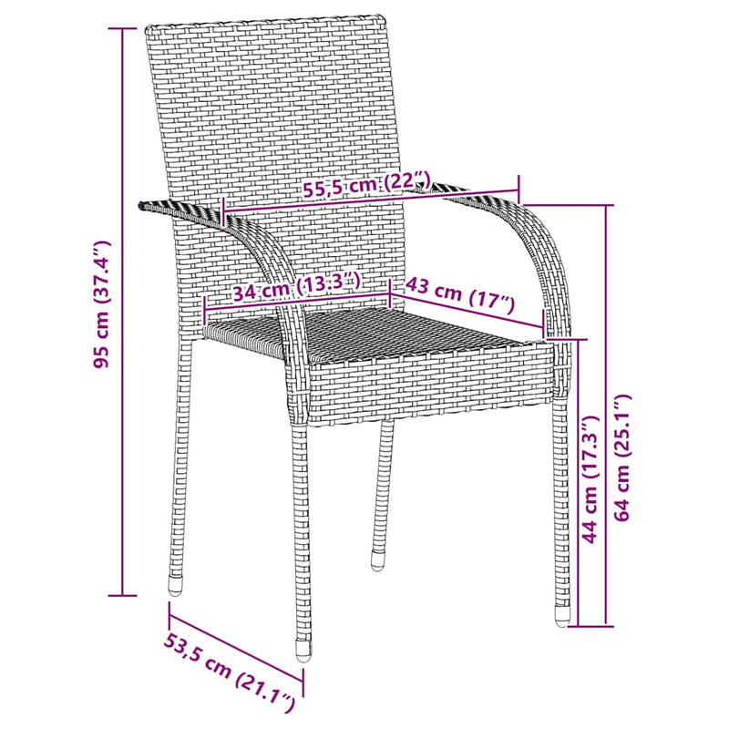 vidaXL 4 db fekete rakásolható polyrattan kültéri szék