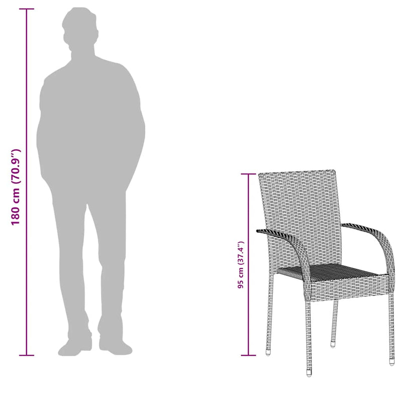 vidaXL 6 db fekete rakásolható polyrattan kültéri szék