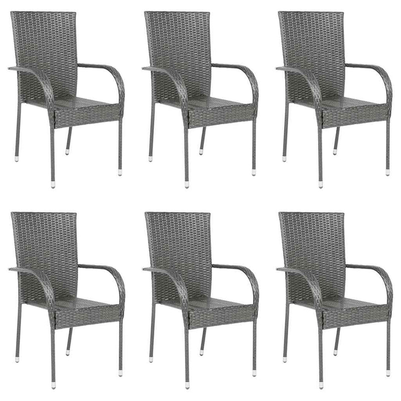 vidaXL 6 db szürke rakásolható polyrattan kültéri szék