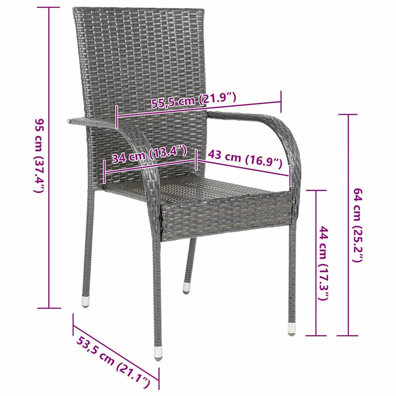 vidaXL 6 db szürke rakásolható polyrattan kültéri szék