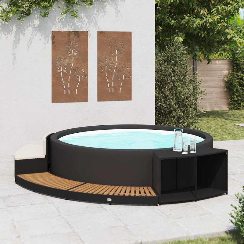 vidaXL fekete polyrattan és akácfa pezsgőfürdőkeret
