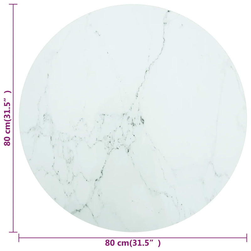 vidaXL fehér edzett üveg asztallap márványdizájnnal Ø80 x 1 cm